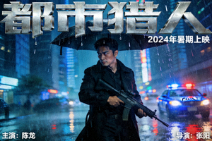动作电影《都市猎人》海报：主角持枪在雨中
